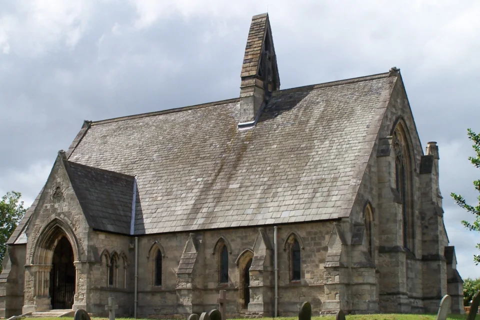 Image of the victorian church exterior with its high pointed roof