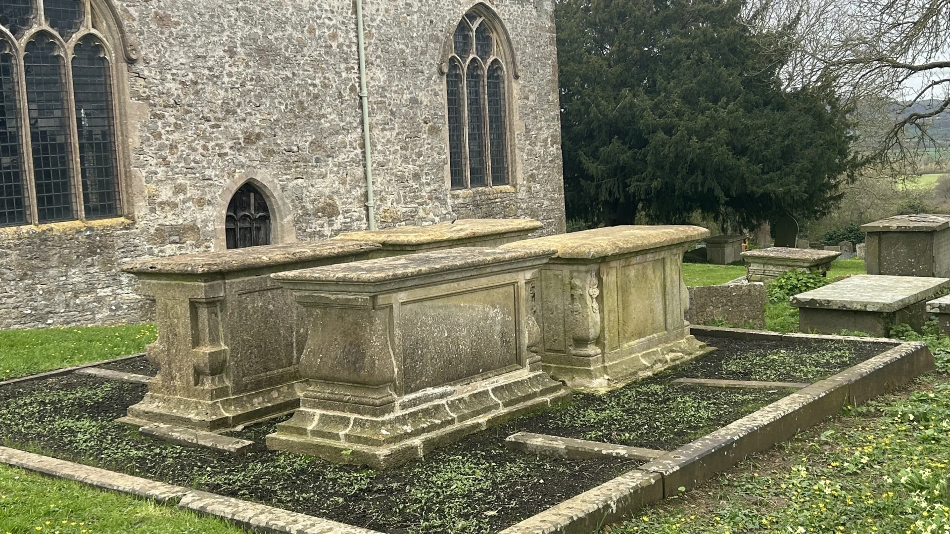 Four table tombs that have been recently refurbished by the Friends of St James' Church