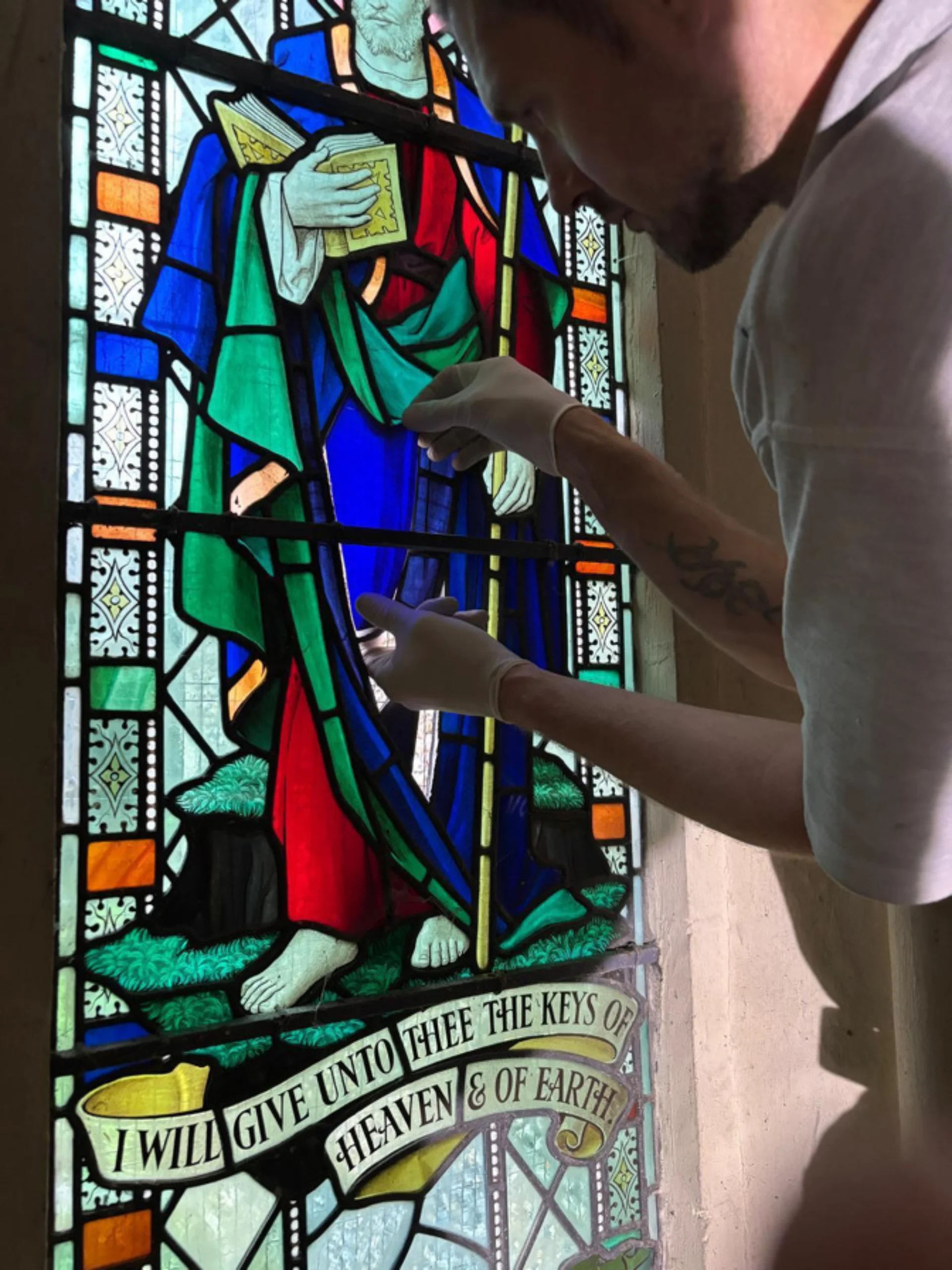St Peters window Claydon conservation in action