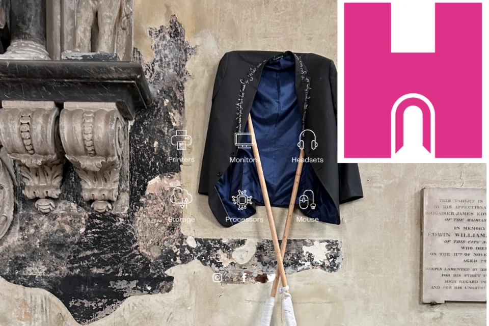 Wall showing jacket on display with HODs logo
