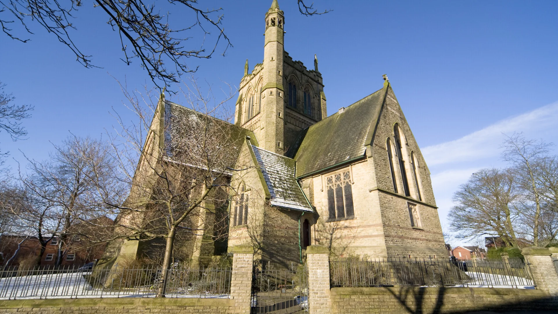 Image of St Edmund's, Falinge. From this angle, you can see the tower.