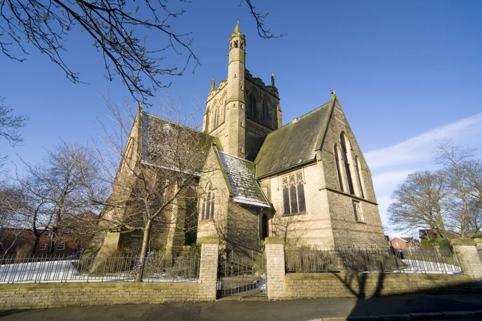 Image of St Edmund's, Falinge. From this angle, you can see the tower.