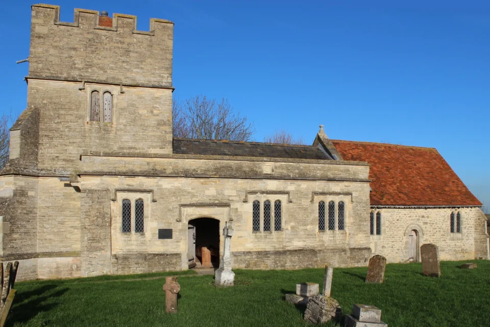 Chancel is fourteenth century but the nave and squat tower were reconstructed early in the seventeenth century