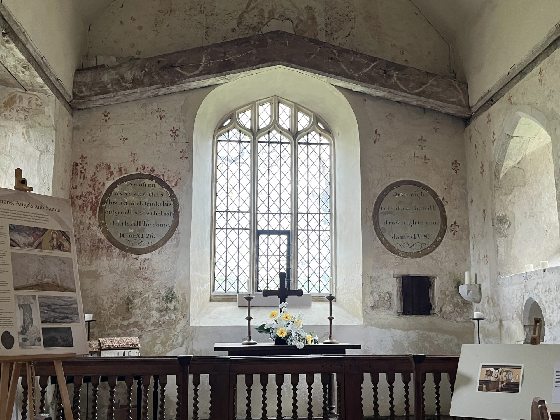 The chancel at St Mary's in Hartley Wintney adorned with wall paintings.