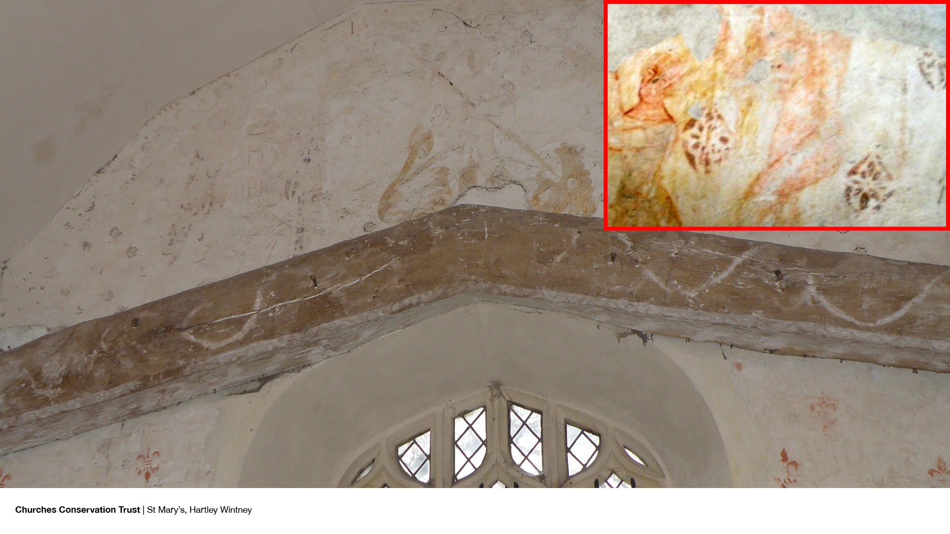 Close up of faded wall painting on church wall