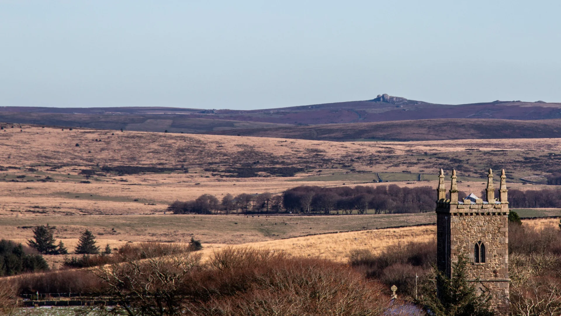 Princetown St Michaels with Dartmoor behind