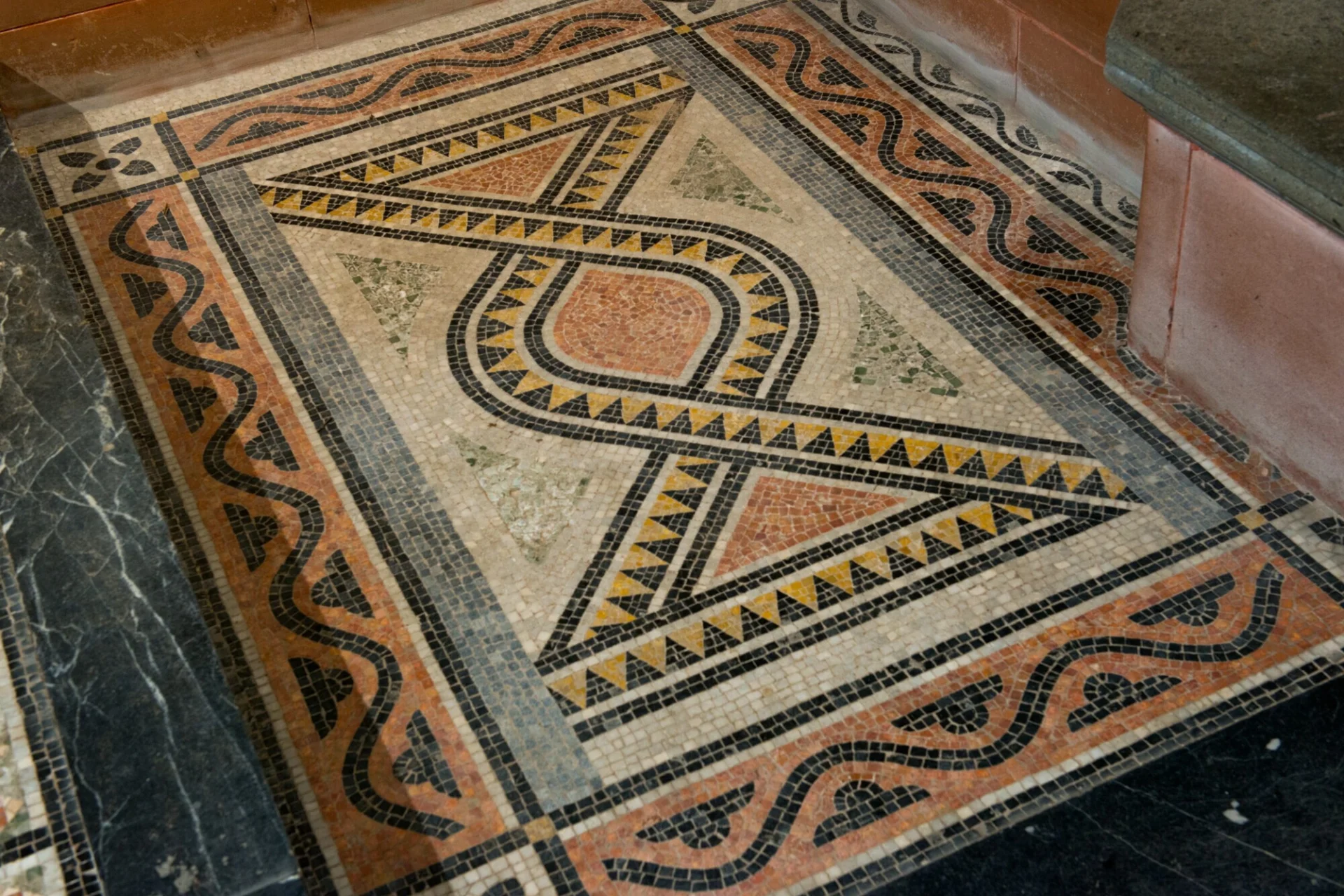 Detail of the geometric pattern floor mosaic