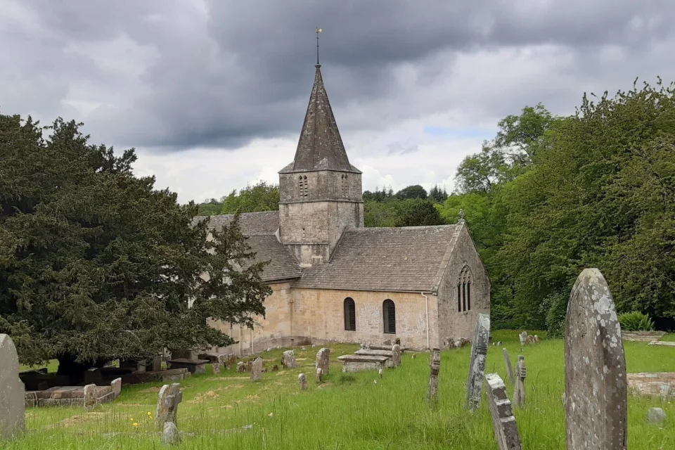 External view of the church from the fields