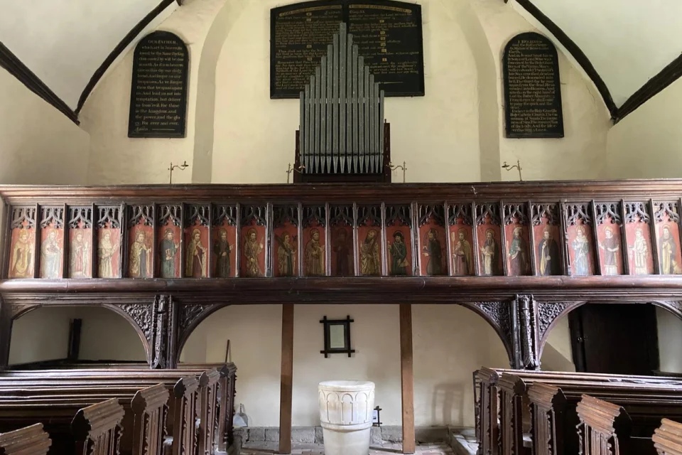 Painted west gallery with pipe organ