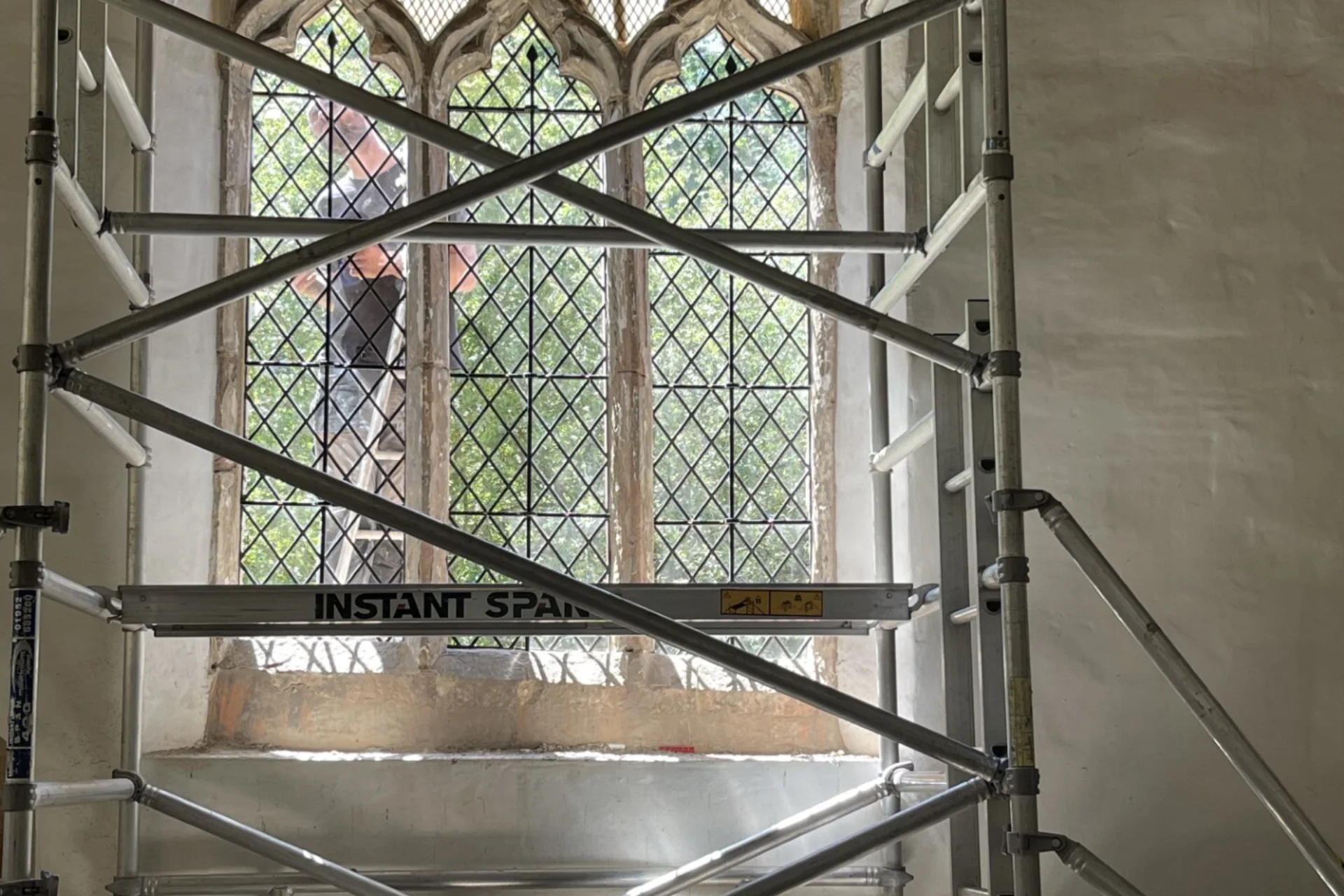Window conservation in progress at St Peter's, Wolfhamcote