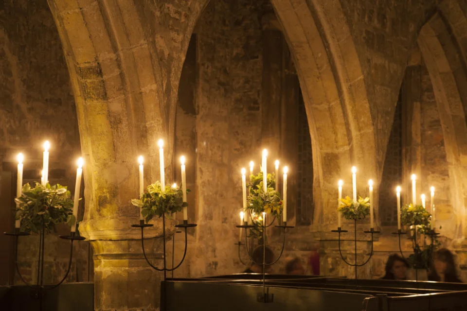 Candles amongst the arches at Holy Trinity, York.