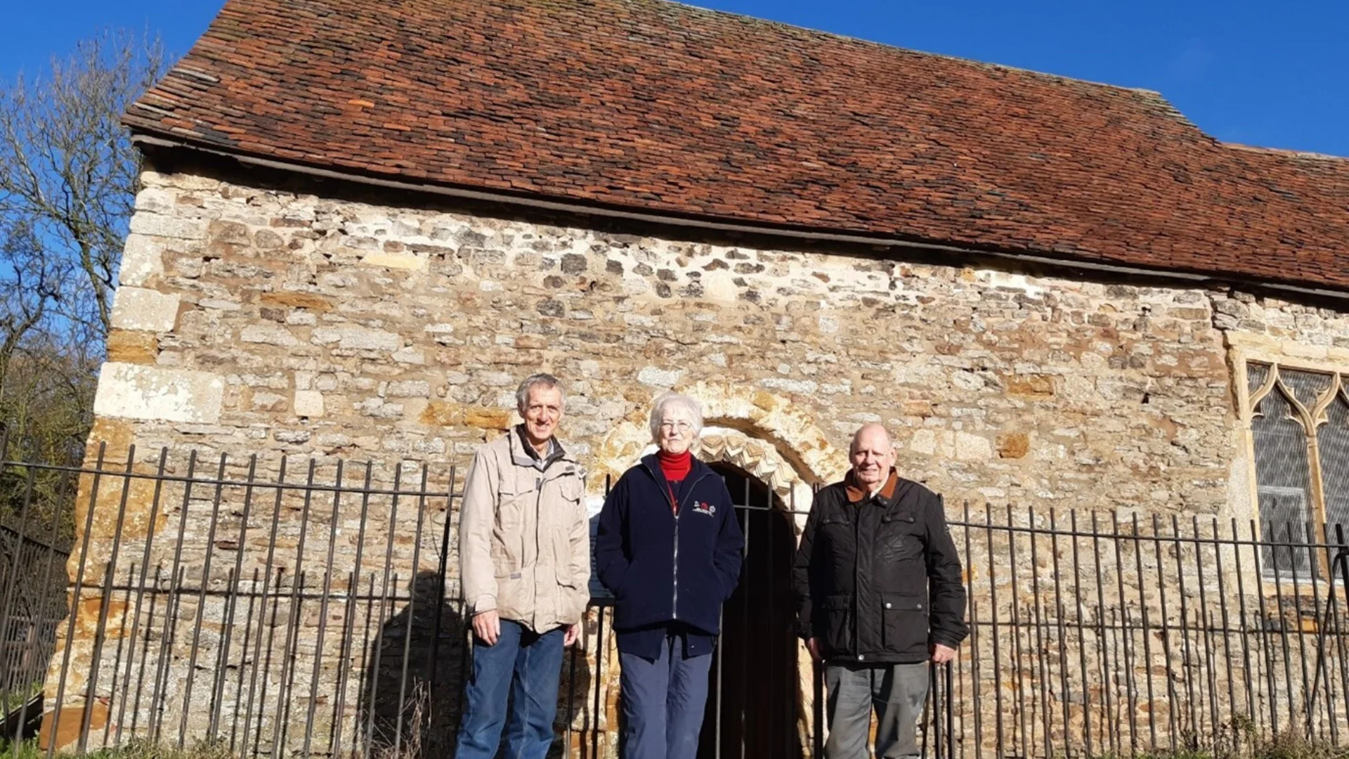 Volunteers Richard Stone, Beryl Venables and Ivor Walker at Elston Chapel