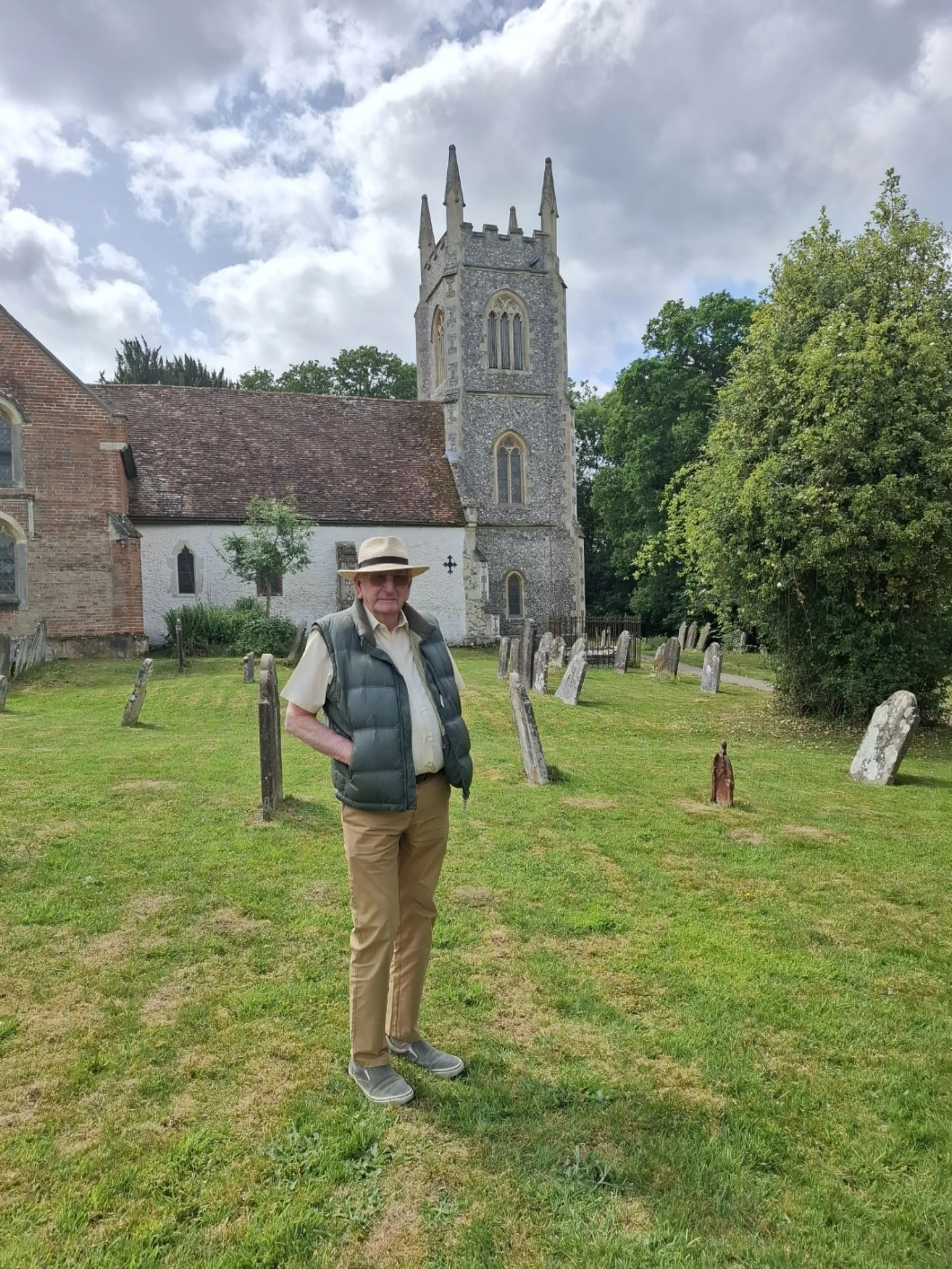 Tony Davies outside Hartley Wintney Church
