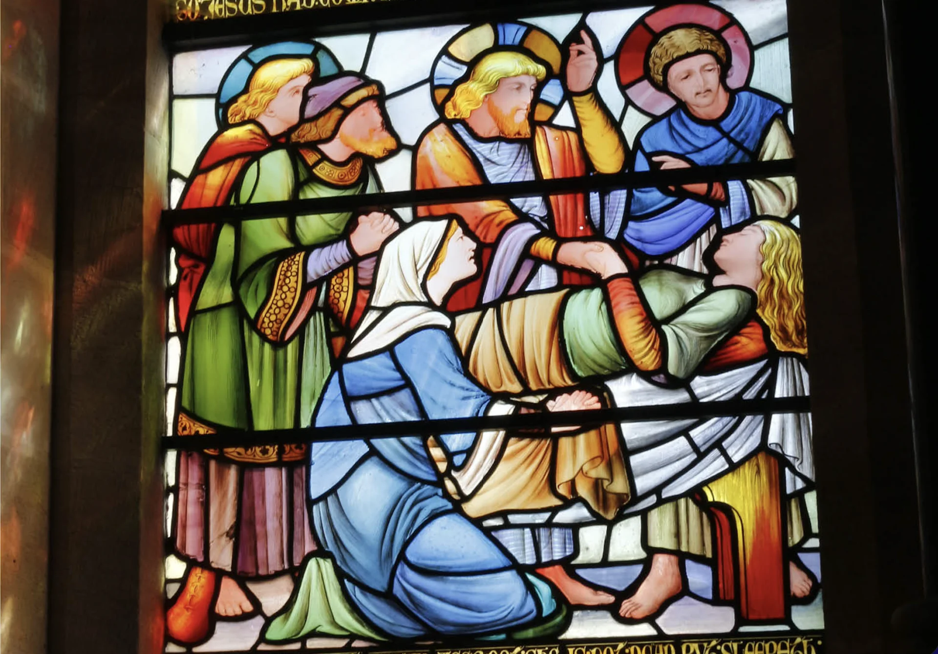 Stained glass window inside the Church of Christ the Consoler