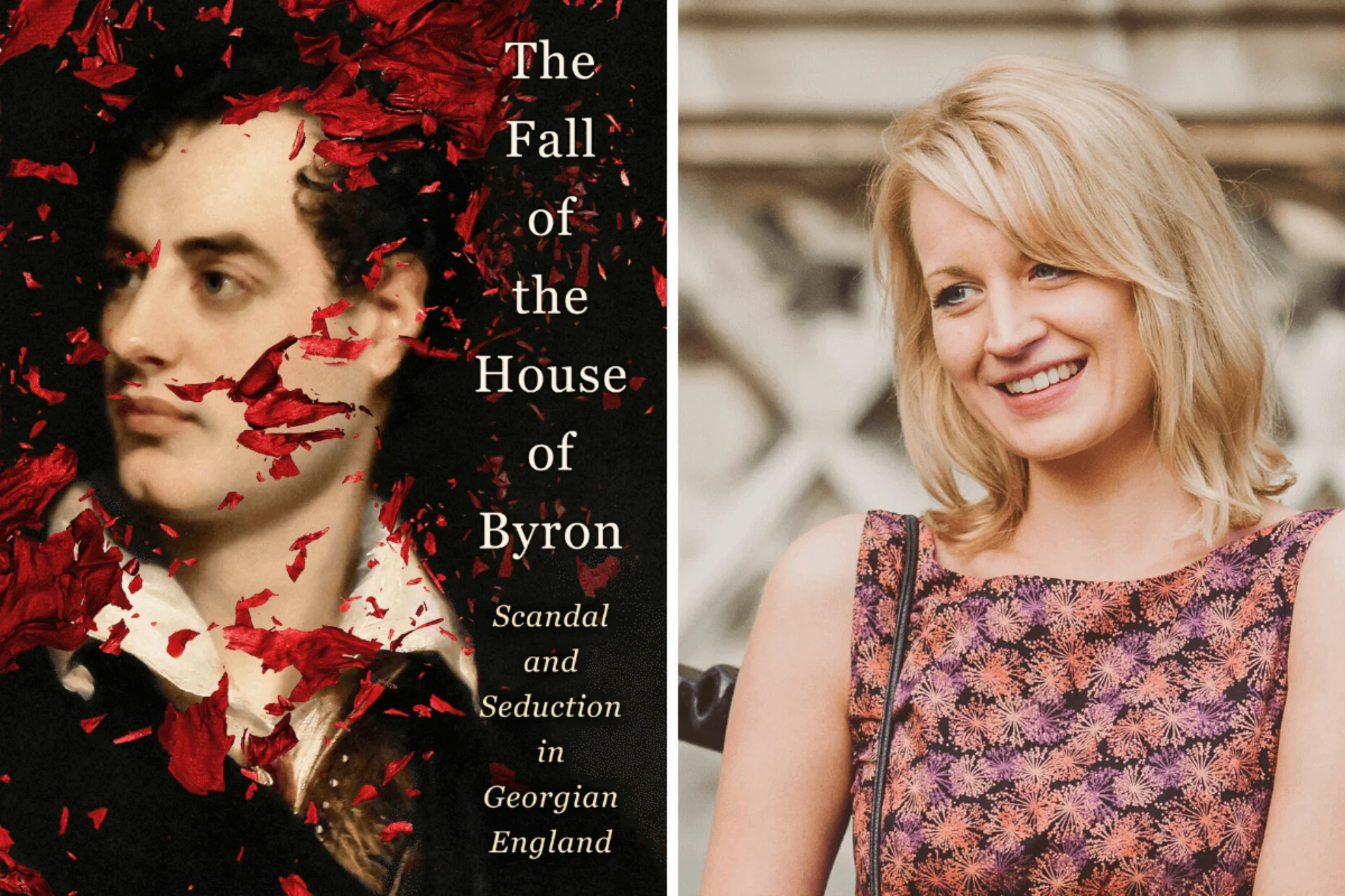 Portrait of Lord Byron & "The Fall of the House of Byron Scandal and Seduction in Georgian England", blonde white woman