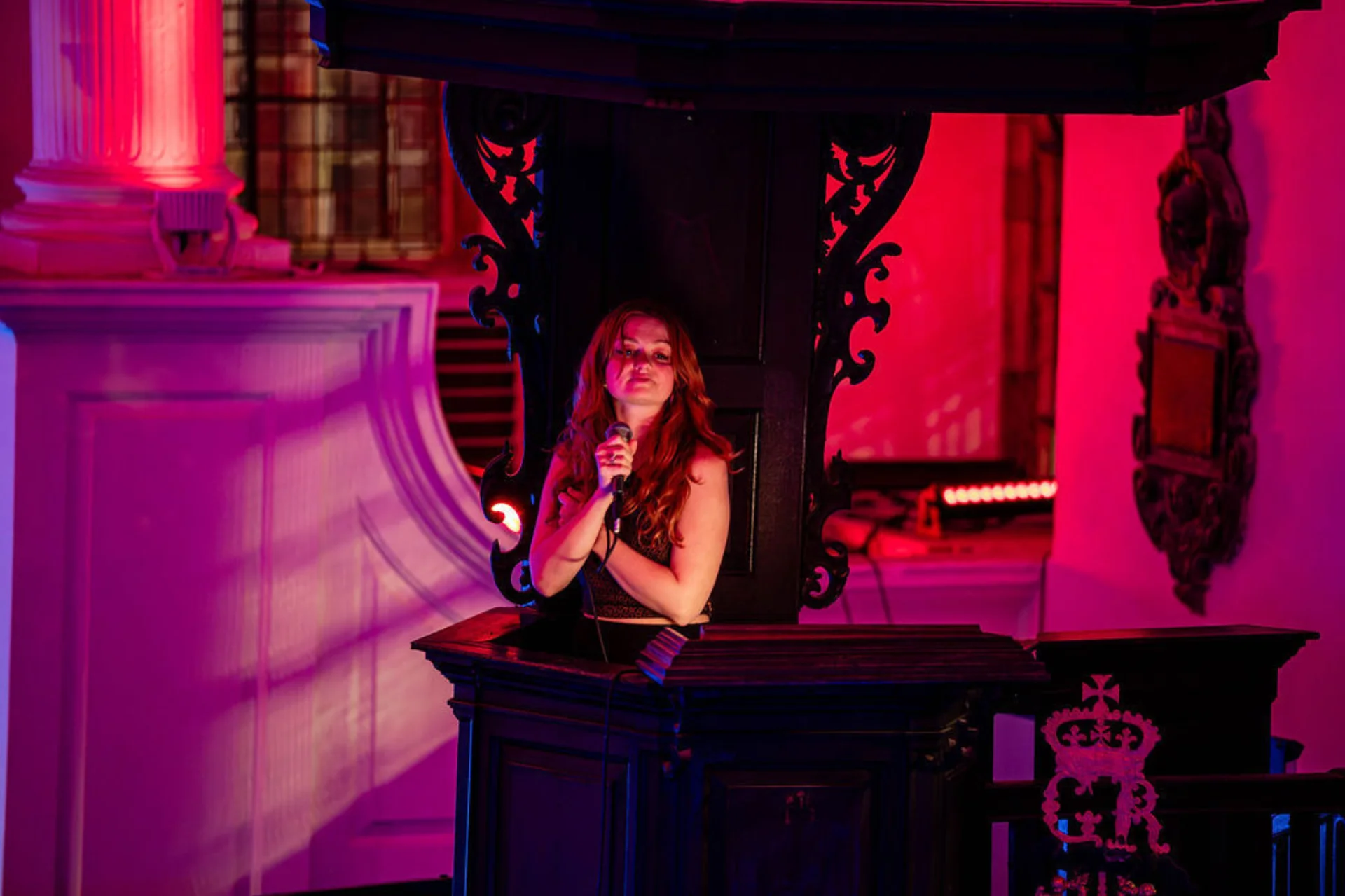 Nuala performing from our triple decker pulpit.