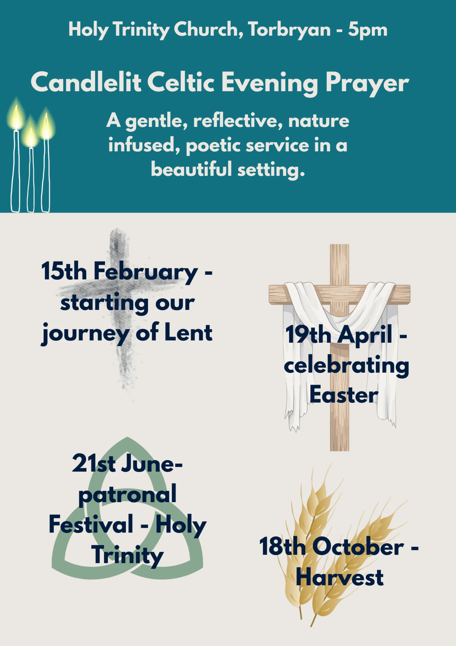 Poster advertising four services in Torbryan church