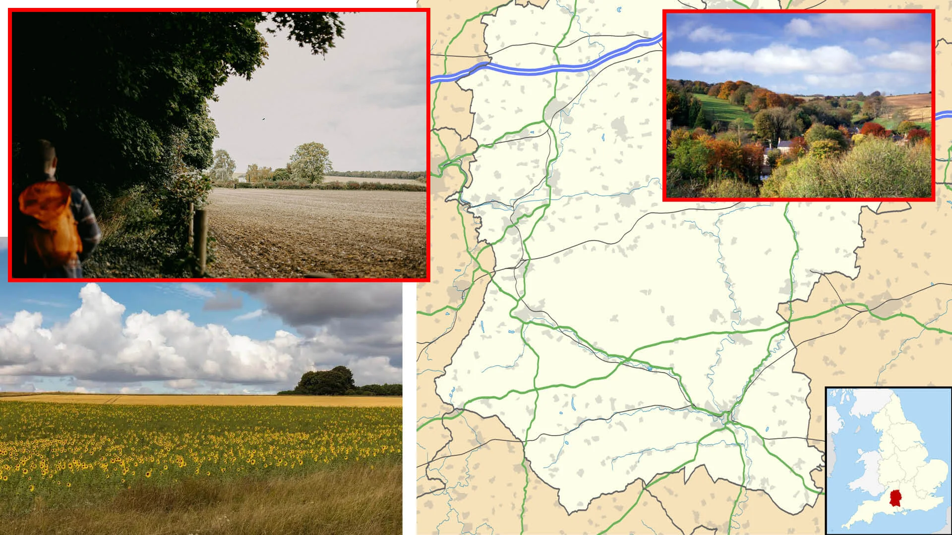 Images of Salisbury Plain landscape with map showing location