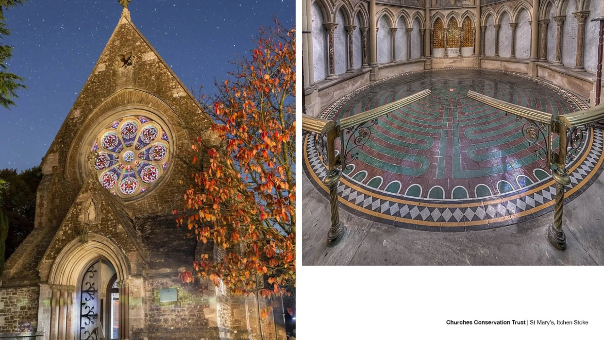 St Mary's Church in Itchen Stoke rose window and labyrinth floor.