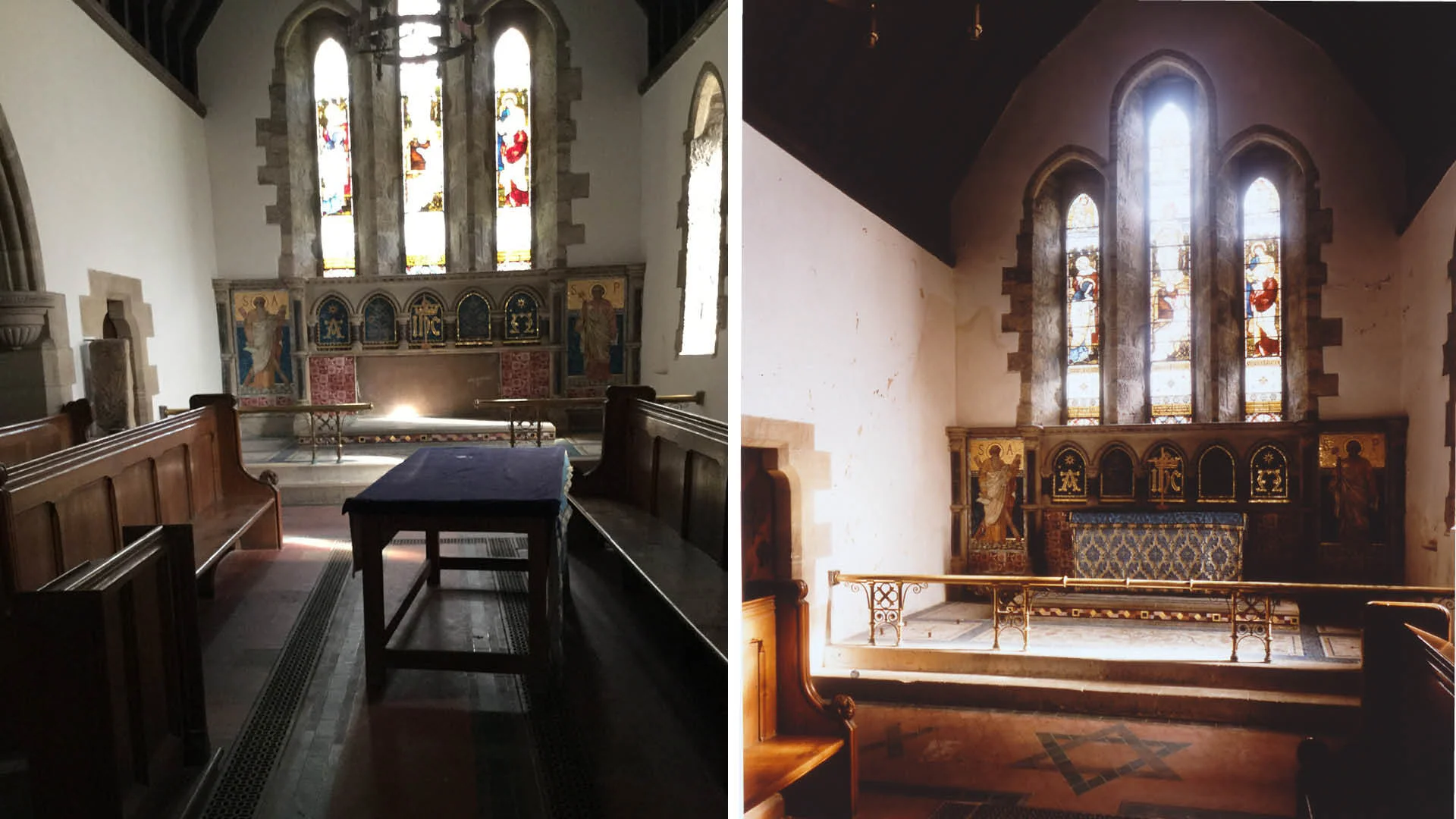 Interior image of St Andrew's, Bywell showing altar
