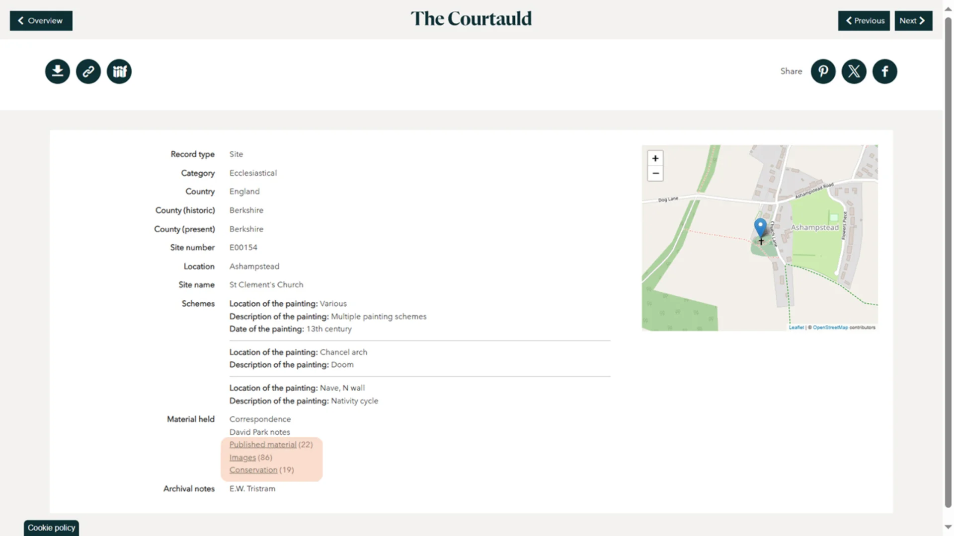 Each site has a record page comprising geographical data alongside a description and date of its painting scheme(s) and