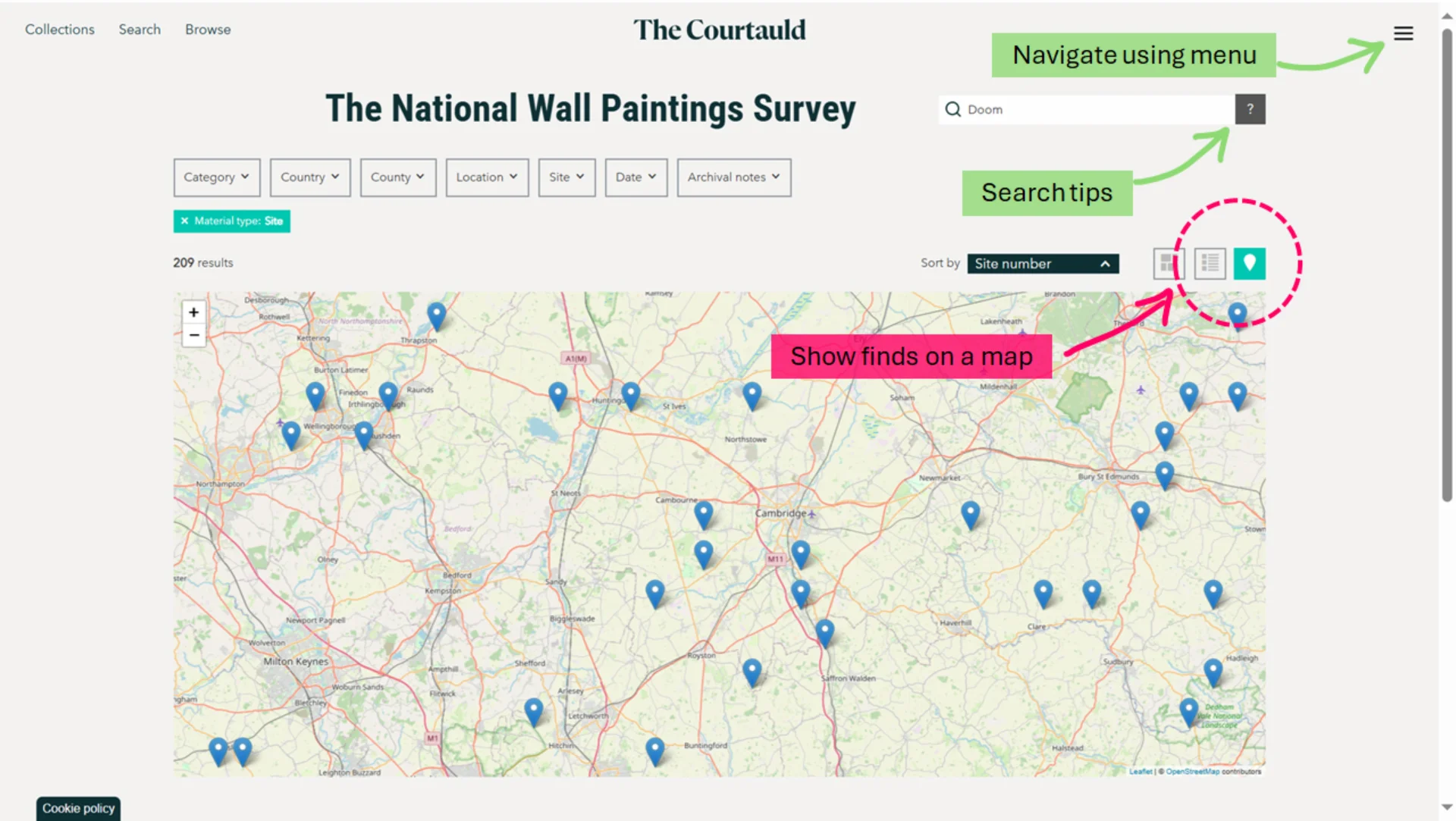 For the first time, the survey can be searched iconographically, by date, and the distribution of selected sites mapped.