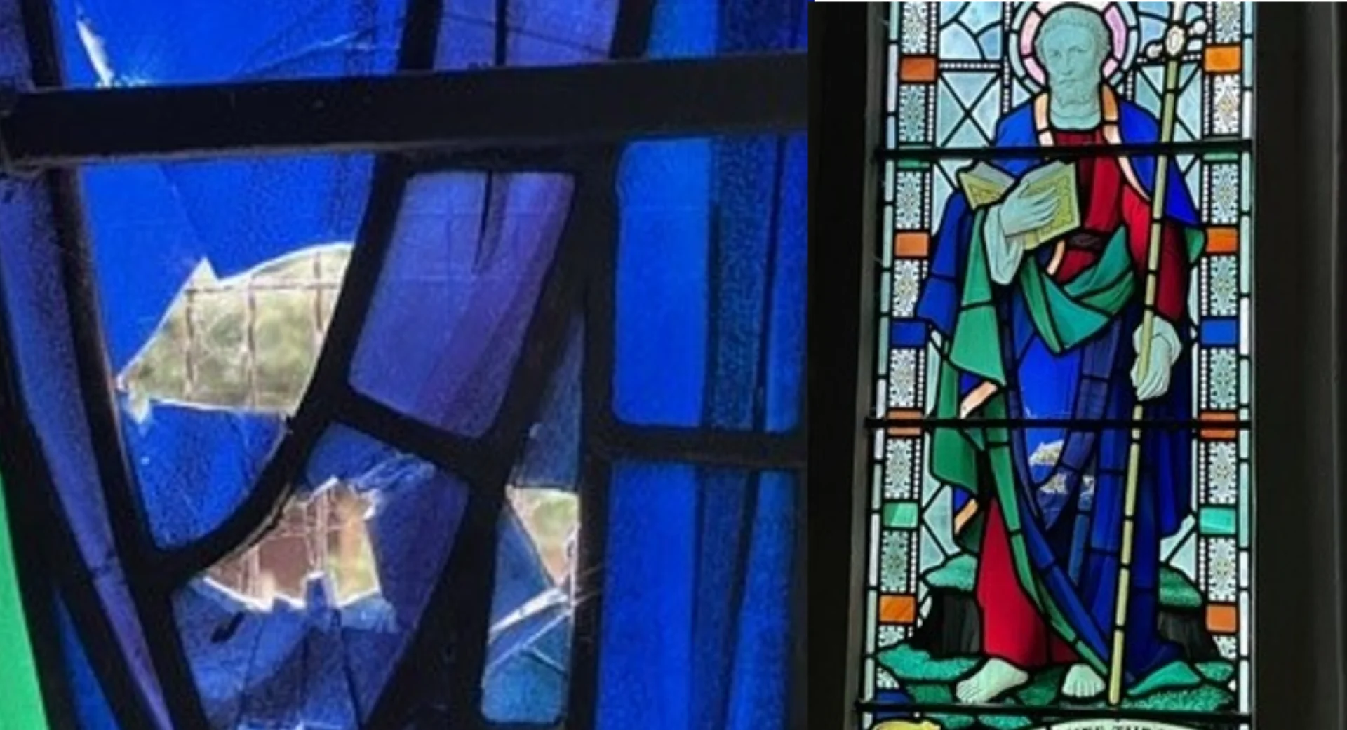 Windows at St Peter's, Claydon, example of heritage crime