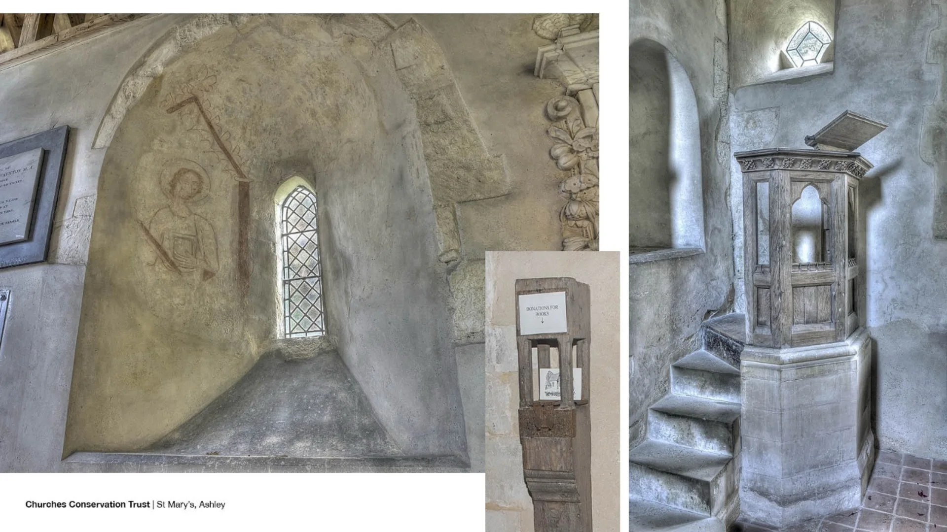 Internal features of St Mary's Church in Ashley.