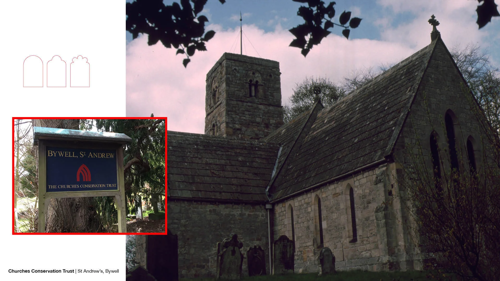 St Andrew's, Bywell - external image with sign