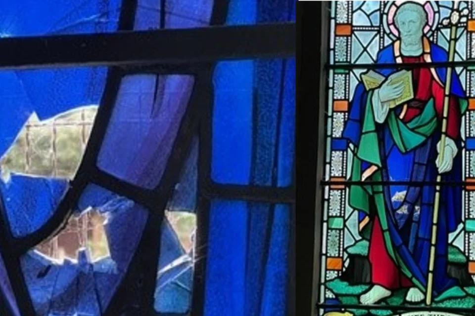 Windows at St Peter's, Claydon, example of heritage crime